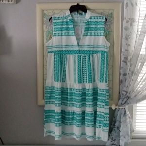 NWOT Teal and White Sleeveless Tiered Midi Dress, L